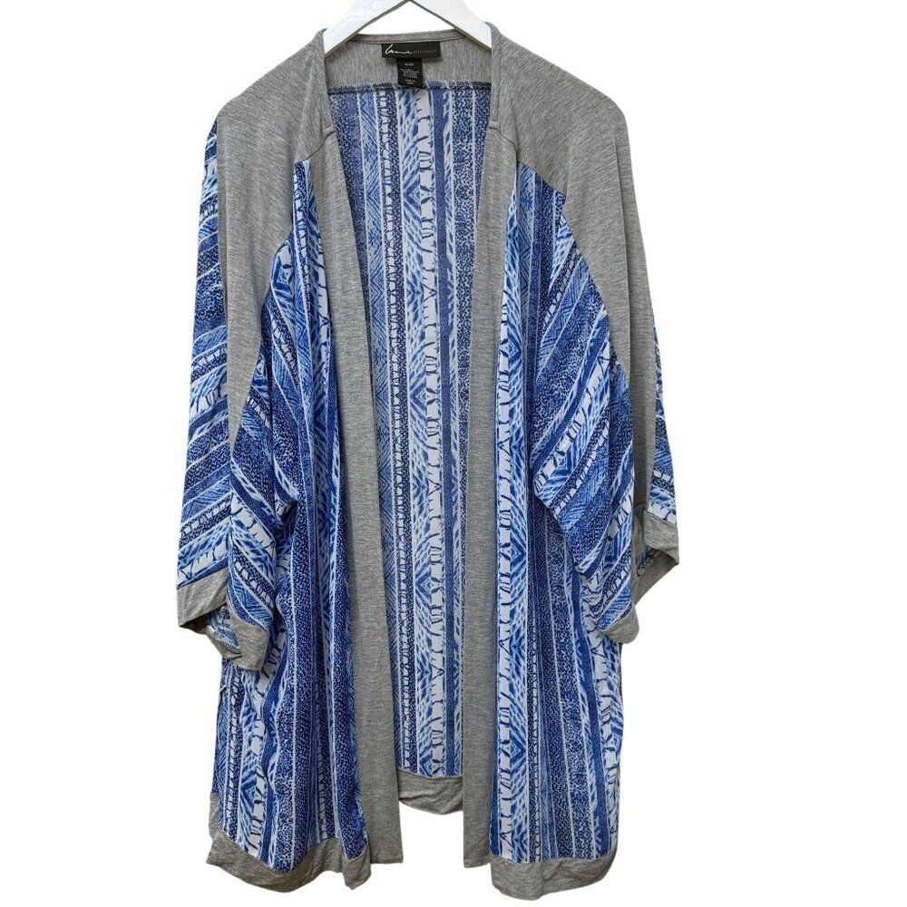 LANE BRYANT Boho Print Chiffon Kimono Plus Size 18/20 Shrug Cardigan Blue Gray